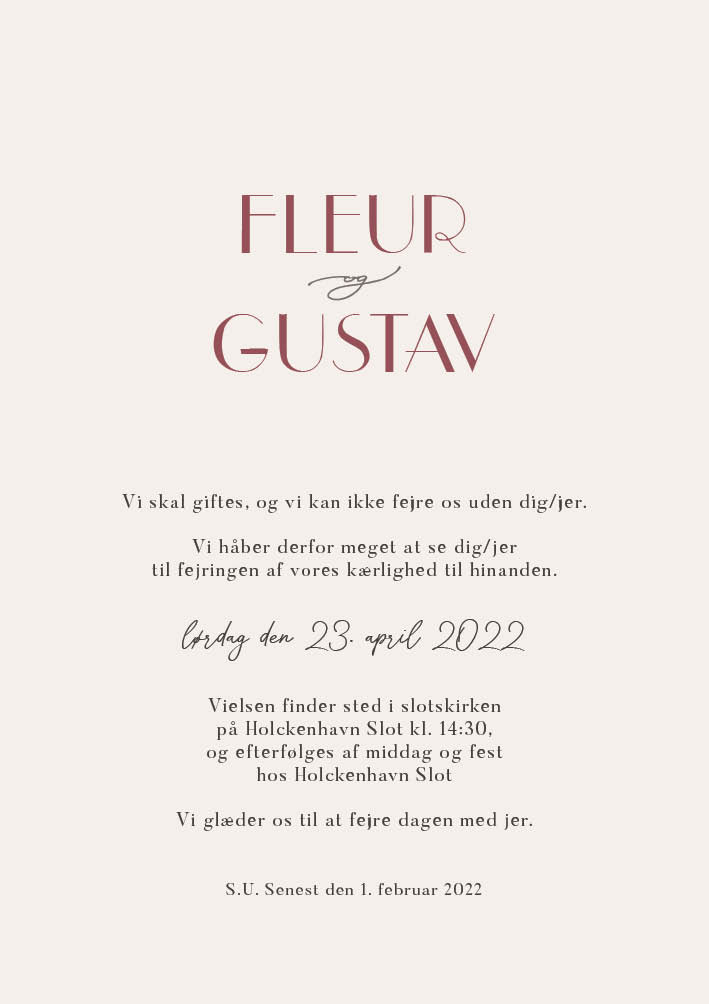 Invitationer - Fleur & Gustav Bryllupsinvitation